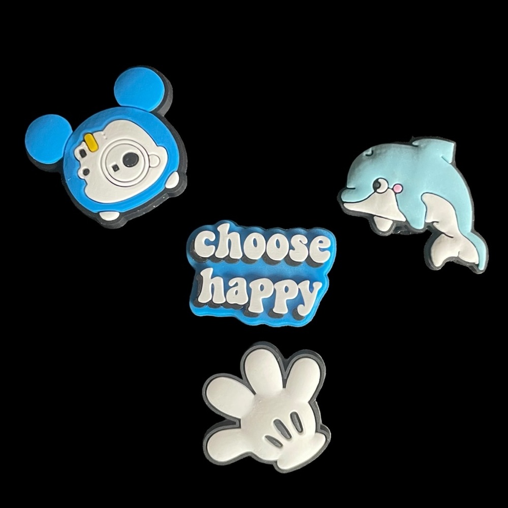 Shoe Charms for Clogs Crocs Lot of 4 NWOT Mouse Head Mouse Hand Dolphin Be Happy